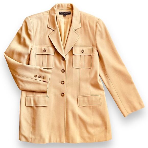 Vintage Kasper&Co. ASL Camel Single Breasted Flap Pocket Lined Wool Blazer - Picture 9 of 16